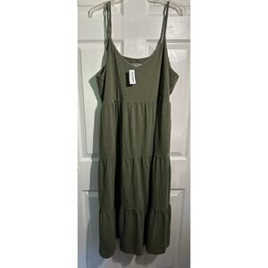 Old Navy Green Tiered Knit Alpine Tundra Strappy Maxi Dress Pockets XL NWT